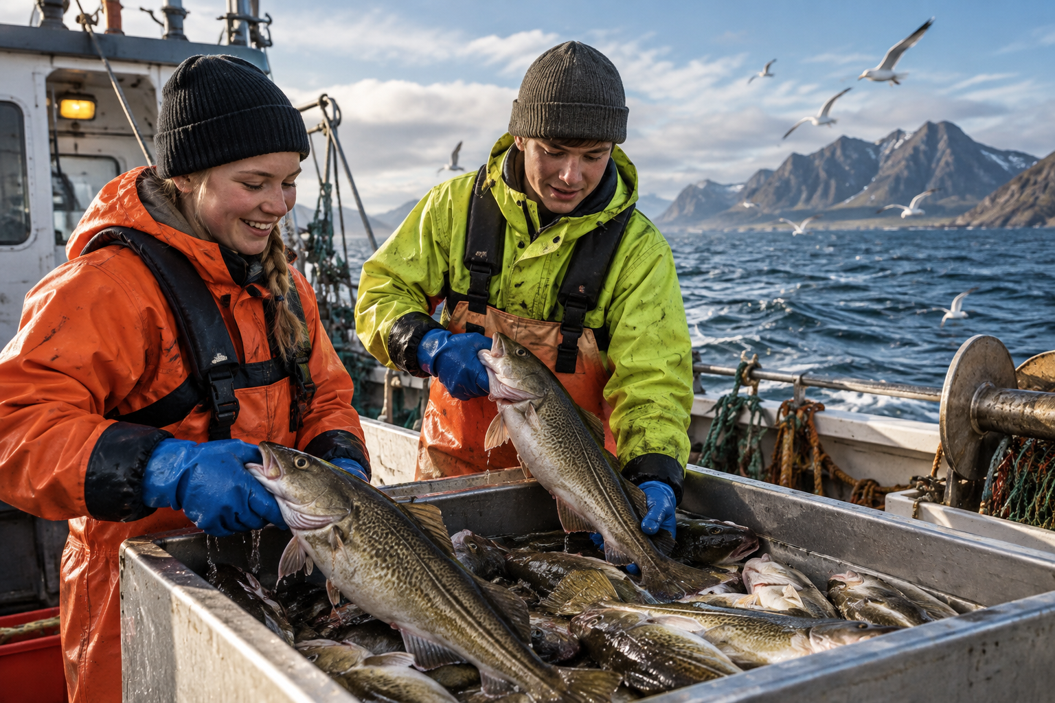 AI-generert illustrasjon av unge fiskere – ikke dokumentarfoto